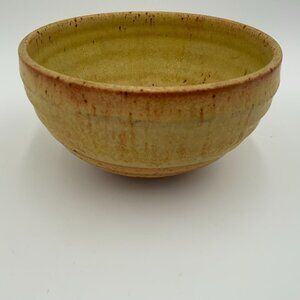 Handmade Yellow Orange Speckled Round Ceramic Berry Bowl Signed Robinson